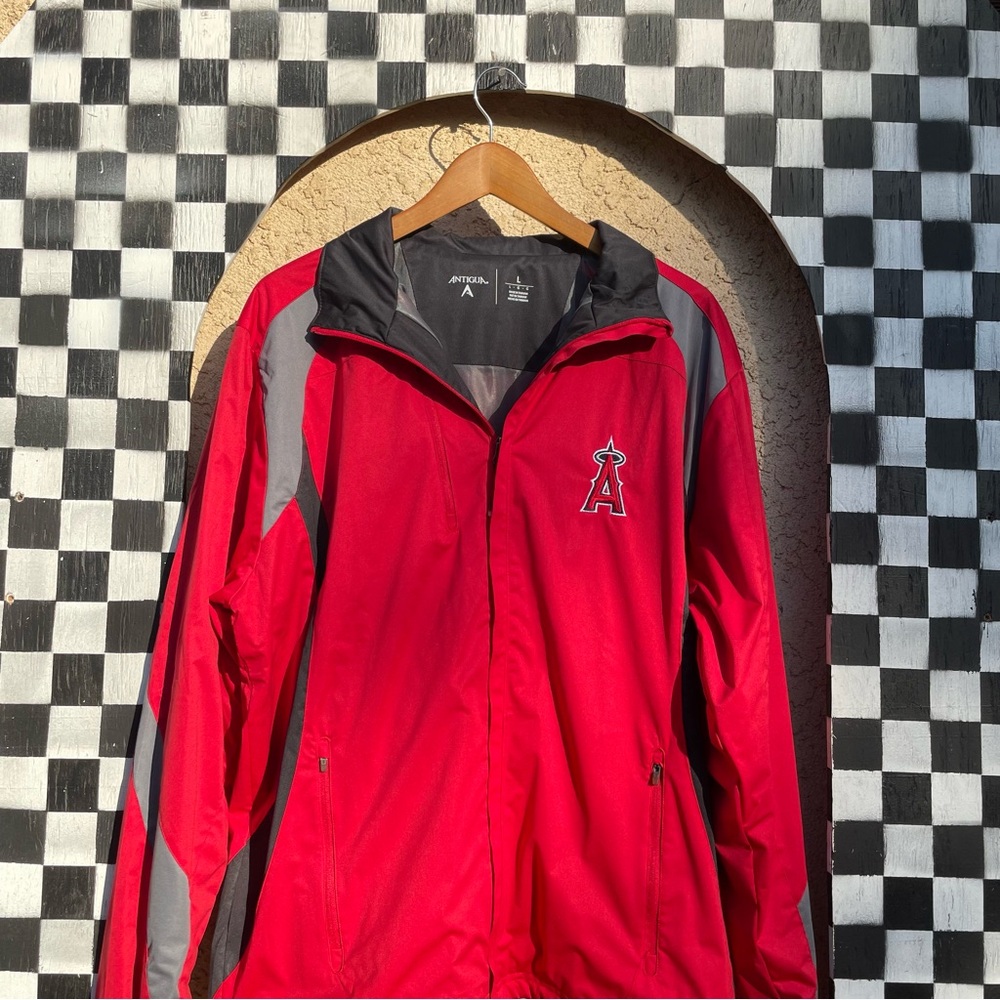 Antigua Angels Baseball Men's Red and Gray Windbreaker Jacket